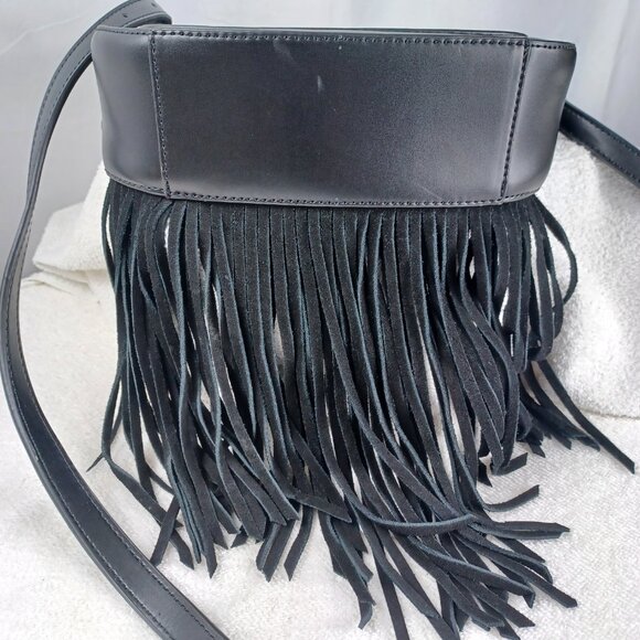 Fringe Black Saddle Cross Body Bag/Purse Western Motor Core Riding Handbag - Picture 6 of 9